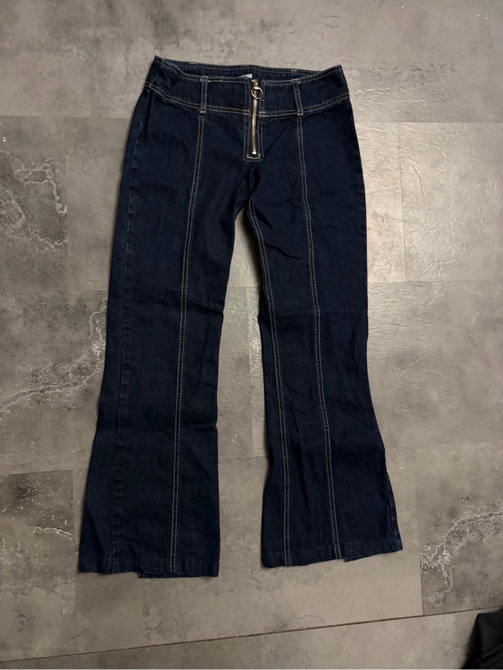 Women's Dark Indigo Flare Jeans with Front Zip Detail